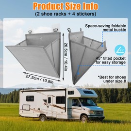 WODHMIEY Wall Mounted Shoe Rack for RV Door, 2/4 Pack Hanging Shoe Organizer for Shoe Storage, Foldable Shoe Rack with Hooks, Wall Shoe Organizer for RV Storage and Organization (2)