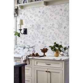 Simon&Siff Blue and White Wallpaper Peel and Stick Vintage Floral Birds Contact Paper Removable Self Adhesive Wall Paper Renter Friendly for Bedroom Cabinets DIY Decor 120" x 17.3"