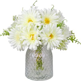 TOPIA Fake Flowers Artificial Daisies Flowers Bouquet Silk Daisies Bouquets Silk Flowers Artificial Gerbera Daisies Match with Wild flowerets 10 Daisies (White)