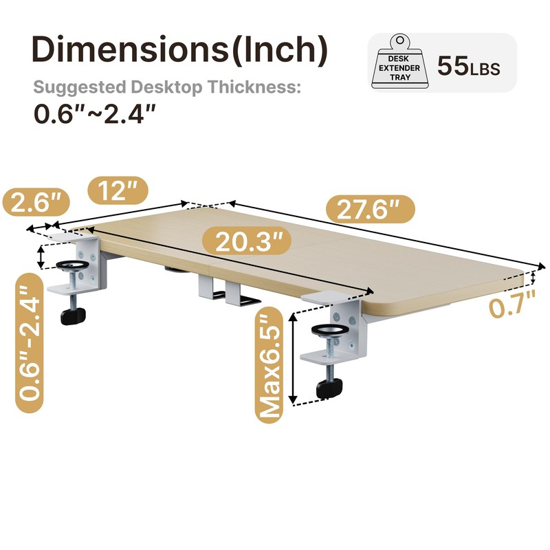 PEGZONE Desk Extender Tray, 28" x 12" Clamp On Desk