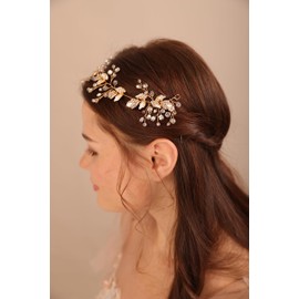 BERYUAN Wedding Gold Leaf Crystal Hair Vine Crystal Rhinestone Hairpiece Gold Bride Handmade Hair Accessory Crystal Rhinestone Beads Headband for Bridal Women and Girls