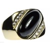 Alamode Oval Black Onyx Cz Accents Healing 18K Gold Overlay