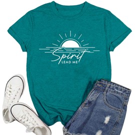 Ascrazy Christian Shirts for Women Bible Verse Blessed T-Shirt Spirit Lead Me Faith Tee Tops Cyan