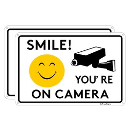 Joffreg Smile You're on Camera,Video Surveillance Sign,UV Protected,Fade Resistant,Indoor Or Outdoor Use,20 x 30 cm,Reflective Aluminum,2 Pack