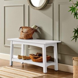 36" w Wood Entryway Bench White Solid Mission Craftsman Transitional Pine Painted Storage