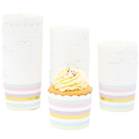 50 Pack Striped Paper Baking Cups, Pastel Rainbow Cupcake Wrappers (2.2 In)
