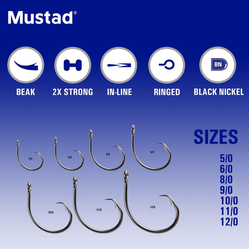 Mustad Demon Perfect Wide Gap Inline Circle Hook, 39948NP-2X Strong
