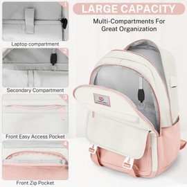 ZHIMEBYE School Backpack for Girls - 4PCS Cute Girls Backpack with Lunch Box Set for Teens Women College, Middle & High School Bookbag Daypack with Aesthetic Design - 18″ Large Capacity (Age 12-25)