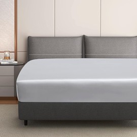 Luowei Fitted Sheet 90 x 200 cm Grey Light Grey Satin Silk Shiny Bed Sheet Comfortable Luxurious Plain Fitted Sheet for High Mattress up to 25-30 cm