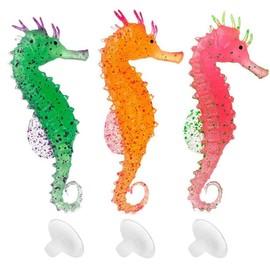 Mesee 3 Pieces Aquarium Ornament Floating Seahorse, Fish Tank Undersea Animal Landscaping Decor Silicone Luminous Artificial Sea Horse Glowing Effect Decoration for Aquarium Fish Tank