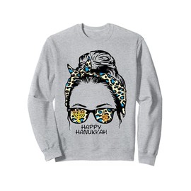 Happy Hanukkah Hair Bun Chanukah Pajamas PJs Women Mom Sweatshirt