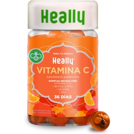 Vitamina C en Gomitas con Zinc, Vitamina D y Selenio HEALLY Betaglucano, 72 Gomitas, Origen Natural, Vegano, Sin Gluten, Sabor Mandarina y Naranja