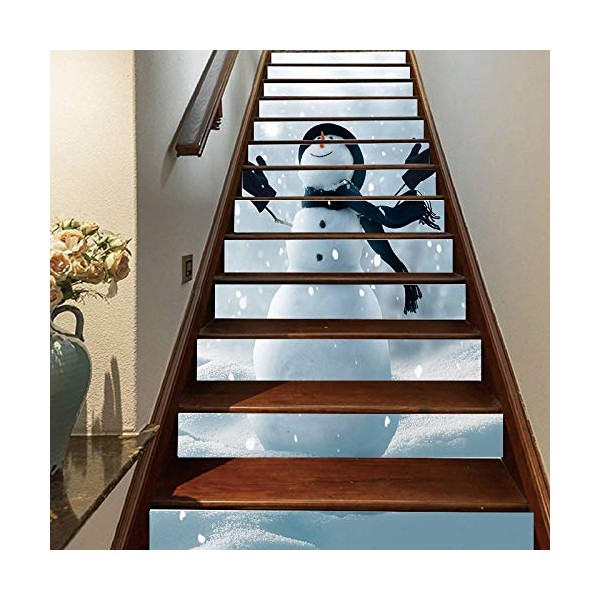 FLFK 3D Snowflake Snowman Self-Adhesive Staircase Stickers Wall Murals Stair