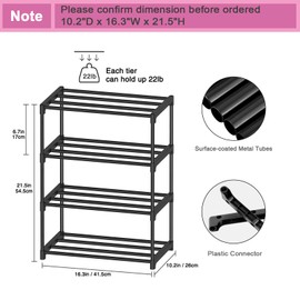Autonomier 4 Tier Small Shoe Rack, Narrow Stackable Shoe Shelf for Kids Toddler Adult, Lightweight Shoe Rack Stand for Closet Dorm Storage Organizer, Front Door Entrance, Entryway