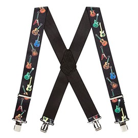 Suspender Store Novelty Guitar Design Suspenders - 2-Inch Wide Elastic - X-Back - Gator Clip - 54" for 6'1" to 6'5" tall