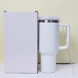 20pcs  40oz 2.0 Double Wall Stainless Steel White Sublimation Blanks Tumbler With Detachable Handle Travel Mug Cupcolor: 20pcs(white), capacity: 40OZ