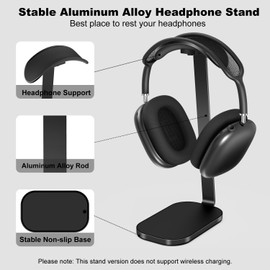 VICHYIE Headphone Stand for AirPods Max, Headset Holder with Aluminum Supporting Rod, Heavy Base Desk Stand Headphones Support Accessory for All Headphones - Black