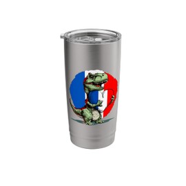 France Flag T-Rex Dino Heart French Pride French Roots Stainless Steel Insulated Tumbler
