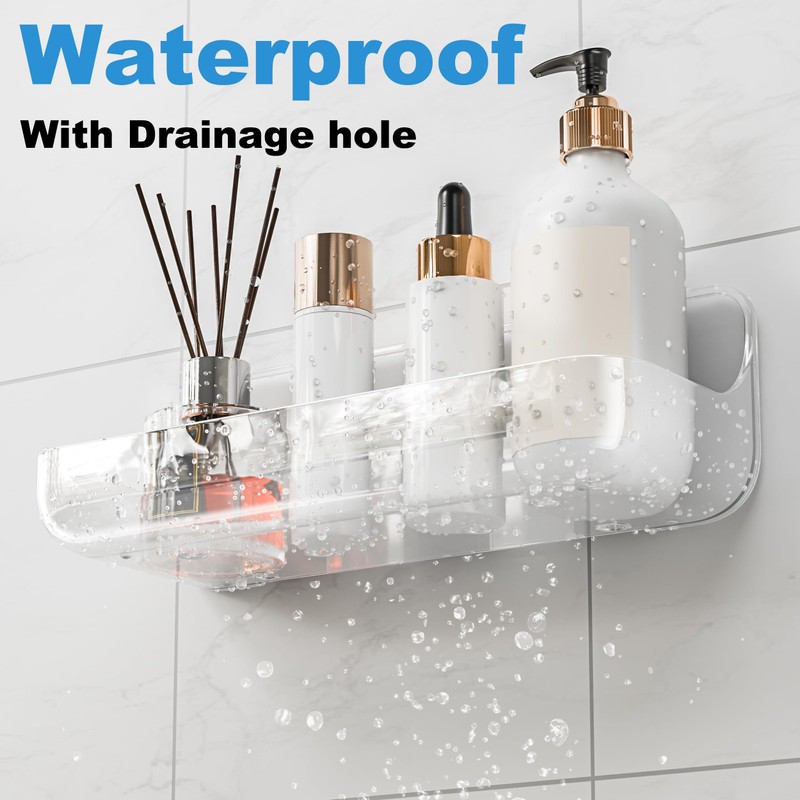 Kawfle Adhesive Shower Caddy, 2 Pack Acrylic Bathroom Shelves, No