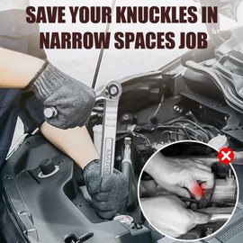 MARKETTY Offset Extension Wrench 3/8-Inch, 15.4-Inch Tight Space Wrench Set with 3/8", 1/4", 1/2" Square Drive Adapters and 1/4" Socket, 5/8-Inch Thick Ideal for Reach into Tight Spaces | MARKETTY