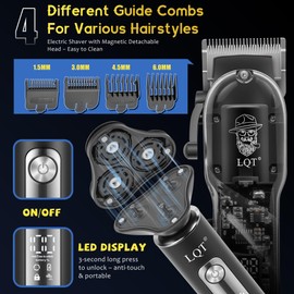 Hair Clippers for Men with LED Display, 3-Piece Professional Grooming Kit with Magnetic Attachment Shaver & Nose Trimmer, Complete Cordless Rechargeable Barber Set for Home