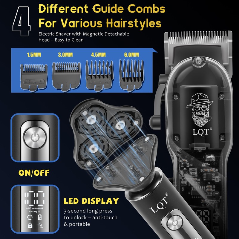 Hair Clippers for Men with LED Display, 3-Piece Professional Grooming
