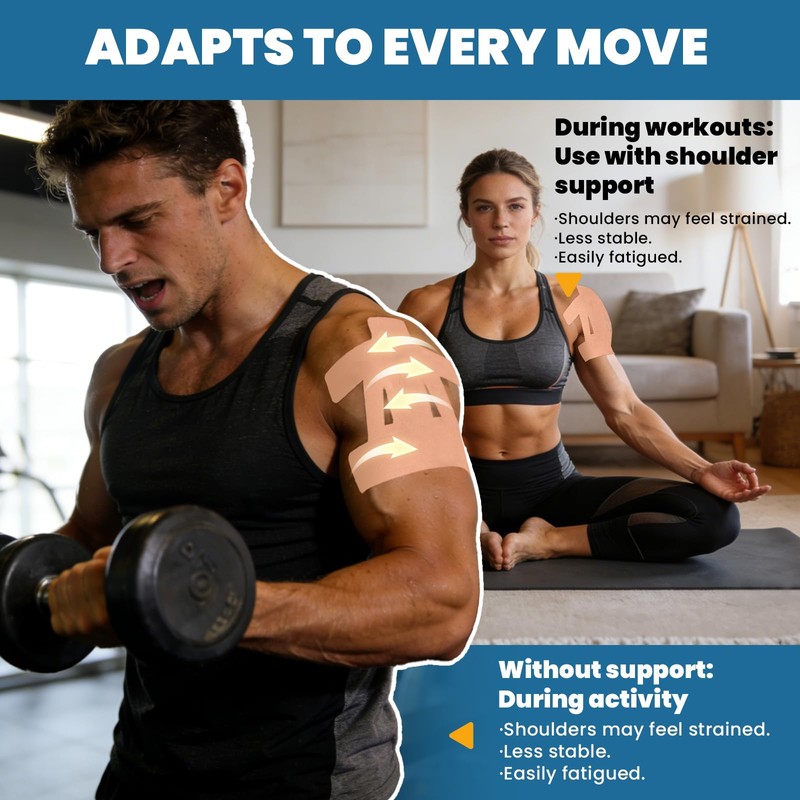Kinesiology Tape for Shoulder, 14 Pack Pre-Shaped Strips, Beige