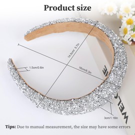 Glitzer Haarreif Haarreifen Damen Glitzer, Haarreifen Damen Elegant, Strass Haarreif Breit, Haarband Stirnbänder für Frauen Mädchen Geburtstagsgeschenk Hochzeit Braut Haarschmuck (Silber)