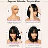 Amaattee Black Bob Wig with Bangs 12 Inch Short Straight