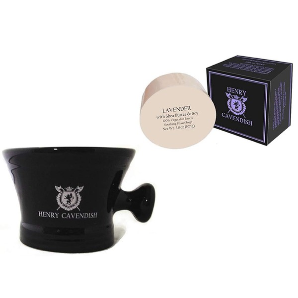 Henry Cavendish Lavender Shaving Soap with Shea Butter & Coconut Oil. Long Lasting 3.8 oz Puck Refill, plus Gentleman's Ceramic Shaving Soap Bowl with Handle.