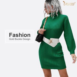 JASGOOD Women's Fashion Vintage Wide Elastic Stretch Waist Belt with Gold Interlock Buckle Belt,White