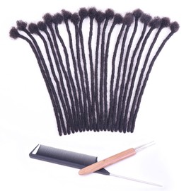 ADIASAI 0.4cm Width 10 Inch 100 Strands 100% Human Hair Loc Extensions, Full Handmade Dreadlock Extensions for Men Women Kids Can Be Dyed and Bleached with Needle and Comb Unprocessed Natural Black