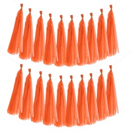 sourcing map 20Pcs Tassel Garland Banner Tissue Paper for Streamers Party Decorations, Valentine's Day Birthday Decor for Women with Rope and Tie Wire (Orange, 14.6Inch)
