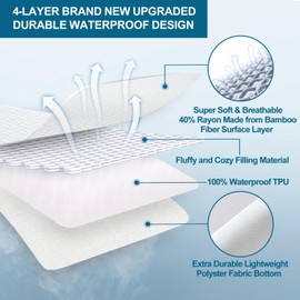 SOCHOW 100% Waterproof King Size Mattress Protector, 4 Layer Design Cooling Soft Breathable and Noiseless Mattress Pad Cover with Deep Pocket Up to 18''