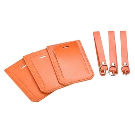 sourcing map Luggage Tag PU Holders, 10x7cm Baggage Label Identifier with Straps for Backpack Travel Bag Suitcase, Orange Red Pack of 3