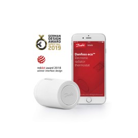 Danfoss Eco Radiator Thermostat 014G1115, Programmable Thermostat with Bluetooth Connectivity, Heating Thermostat for a Constant Temperature (4-28°C)