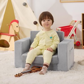 Zorvoxz Kids Couch, 2-in-1 Toddler Chair Comfy 1-3 Years Old, Convertible Kids Chair, Toddler Couch Sofa, Kid Sofa to Lounge Bed for Boys and Girls Gifts, Kids Recliner, Grey
