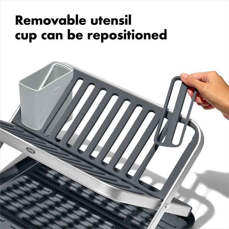 OXO Good Grips Aluminum Fold Flat Dish Drying Rack, 2-Tier,