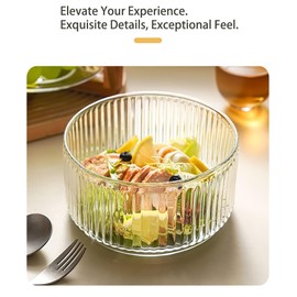 Extra Large Glass Salad Bowl Set with Serving Utensils and Wood Base - 4QT Party Serving Set, Durable Calcium Glass & Rustic Bamboo Stand for Entertaining, Dishwasher-Safe Fruit Vegetable Mixing Bowl