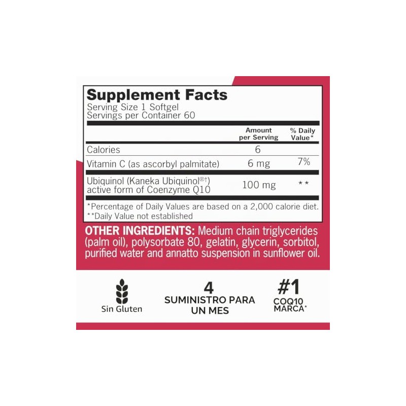 Qunol Mega Ubiquinol CoQ10 100 mg, absorción superior, 60 cápsulas