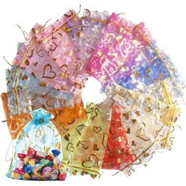 100 Piezas Bolsas de Organza,10×15cm Bolsitas de Organza con Colores Aleatorios,Bolsas Transparentes para Dulces,Bolsas de Tela para Recuerdos,Ideales para Envolver Joyas,Regalos y Decoración de Fiestas