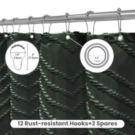 Inhousolu Boho Woven Fabric Shower Curtain, Tufted Textured Chevron Striped Tassel, Modern Farmhouse Minimalist Cloth, Water-repellent Washable Bath Curtain for Bathroom Hotel 72"W x 84"L Dark Green