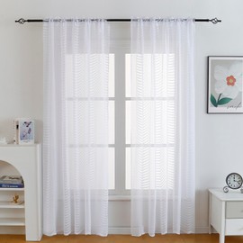 Taisier Home - Cortinas de encaje blanco de 63 pulgadas de largo para sala de estar, recámara, cortinas traslúcidas festoneadas bordadas con arco para ventana de granja, estilo geométrico europeo
