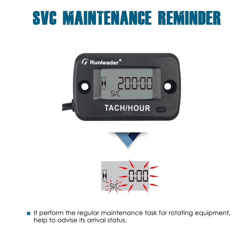Runleader RL-HM019C Magnetic Pickup Tach/Hour Meter | Rotating Shaft, IP68