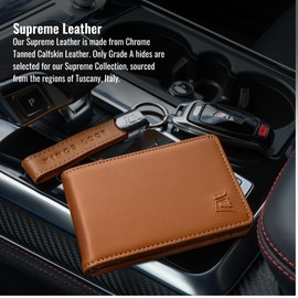 Kings Loot Wallet for Men | Minimalist Slim RFID Blocking Leather Design with Cash Pocket & Card Pull Strap | Holds 1-15 Cards | Stylish & Durable Wallets (Saffron)