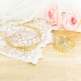 Gvhntk 2Pcs Greek Goddess Headband Arm Cuff Bridal Jewelry Set Roman Leaf Branch Crown Upper Arm Band Bracelet for Women