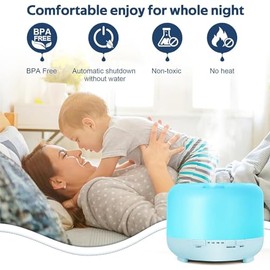 Humidificadores para Recámara 500ML, Difusor de Aceites Esenciales, de Niebla Fría Súper Silenciosos para Bebé, 7 Colores, 2 Niveles de Niebla, 4...  
