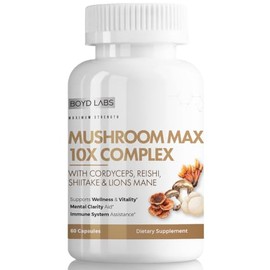 Boyd Labs Mushroom Max 10X Complex Supplement, 60 Capsules, with Cordyceps, Reishi, Shiitake & Lion's Mane (1)