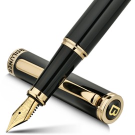 BEILUNER Black Fountain Pen,Stunning Luxury Pens with 24K Gold Accents, Gorgeous 24K Gilded Nib(Medium), Trustworthy Pen Gift for Men&Women -Ink Converter-Elegant, Reliable,Nice Pen for Writing