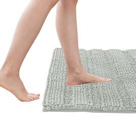SUBRTEX Bathroom Rug Soft Striped Plush Bath Mat Absorbent Household Floor Mat Quick Drying Machine Wash (Light Gray,16" x 24")